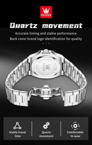 OLEVS Black and Silver Watches for Men Luxury Stainless Steel Dress Mens Silver Watch with Black Face Minimalist Casual Large Dial Man Wrist Watches with Date Reloj De Hombre - Thumbnail 6
