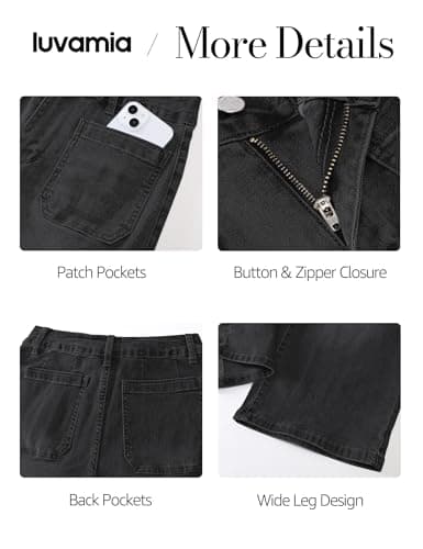 luvamia Denim Jeans for Women Black Jeans Wide Leg Jeans Woman Washed Black Large Fits Size 12-14 - Thumbnail 6