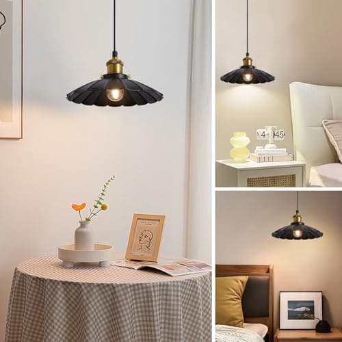 Oyisen Plug in Hanging Light, Vintage Black 9.8 Inch Lampshade 14Ft Plug in Pendant Light for Dining Room and Living Room, Kitchen Island Retro On/Off Switch Hanging Lamp Fixtures 2Pack - Thumbnail 5