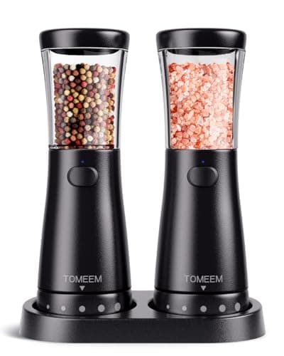 Electric Salt and Pepper Grinder Set with Storage Base, Stainless Steel Rechargeable Salt and Pepper Grinder Set with 4.5 oz Large Capacity, 1.8" Wide Mouth, Adjustable Coarseness, Ideal for Kitchen