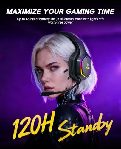 EKSA 2.4GHz Wireless Gaming Headset for PS5,PS4,PC,Switch,Mobile,Mac, Bluetooth Gaming Headphones with ENC Microphone, RGB, 20ms Latency, 120H Battery, 7.1 Surround Sound, 3.5mm Cable Black Silver - Thumbnail 6
