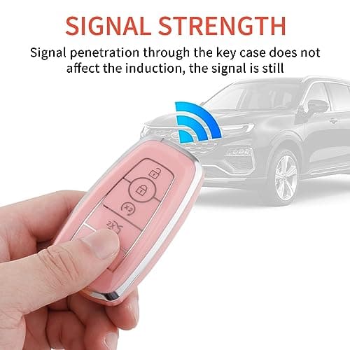 Pangpai Pink Key Fob Cover for Ford, Soft TPU Key Case Protection with Bling Keychain Fit for Edge Escape Expedition Explorer Fusion Mustang Ranger F-150 F-250 - Thumbnail 5