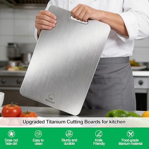 Wekayli 3 PCS Titanium Cutting Board – 100% Pure Titanium Knife-Friendly Chopping Boards, Dishwasher Safe & Non Toxic Hygienic Kitchen Boards for Meat, Vegetables, Fruit & Bread - Thumbnail 2