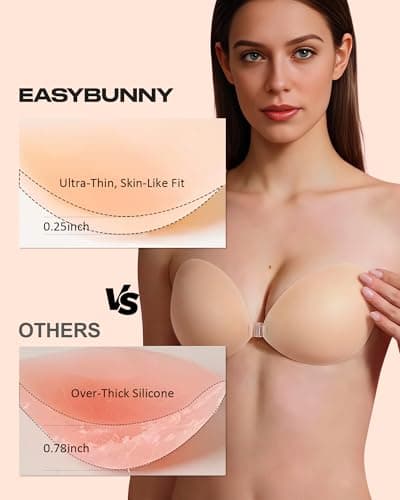 Easybunny Silicone Adhesive Bra Strapless Invisible Push Up Ultra-Sticky Reusable for Backless Dress with Pasties Kit - Thumbnail 4