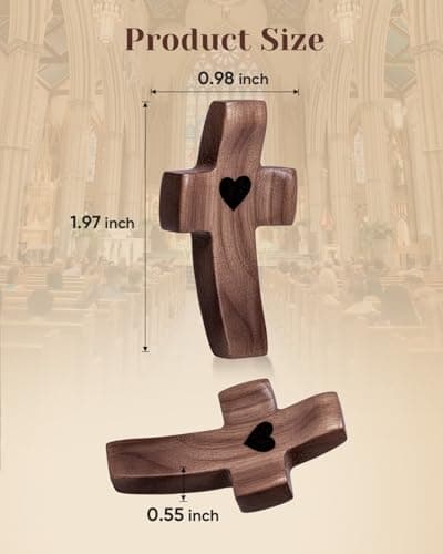 3-Pack Wooden Cross Fidget, Handmade Pocket Wood Crosses, Cross My Heart | Encouragement Gift, Relieve Anxiety for Yourself, Inspirational Easter Gift for Christian Faith, Prayer, Father Day Gifts - Thumbnail 2