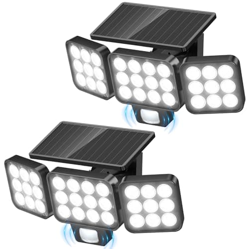 WdtPro 2025 Solar Lights Outdoor Flood Light, 3500LM Bright Motion Sensor Outdoor Lights, 3 Heads & Upgrade Glass Panel, LED Solar Powered Security Light Spotlights Waterproof for Outside Yard-2Pack - Image 1