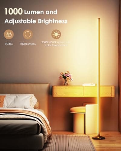 Smart RGB LED Corner Floor Lamp with App and Remote Control, 65" Color Changing Standing Lamp with Music Sync and 16 Million DIY Colors, Modern Floor Lamps for Bedroom Living Room Gaming Rooms - Thumbnail 3