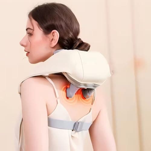 GrekoGadgetra Shoulder Massager, Portable Rechargeable 6D Shiatsu Neck and Shoulder Massager with Heat, Deep Tissue Back Massager for Pain Relief & Relaxation (Ivory White) - Thumbnail 2