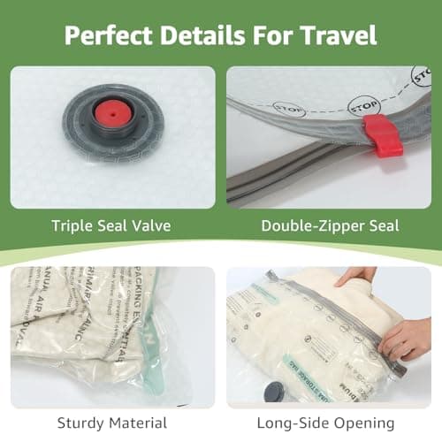 9 Packs Vacuum Bags for Travel with Rechargeable air Pump, 3 Sizes Vacuum Seal Bags for Clothing, Space-Saving Compression Storage Bags for Travel & Closet Organization - Thumbnail 5