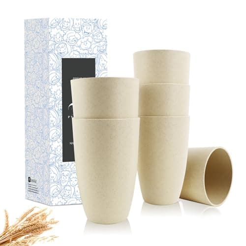 PYRMONT Plastic Cups Reusable 6 Pack Wheat Straw Cups 20oz Unbreakable Kid Cup Tumbler for Kitchen Drinking Cup Small Water Cup Dishwasher & Microwave Safe, BPA Free - Image 1