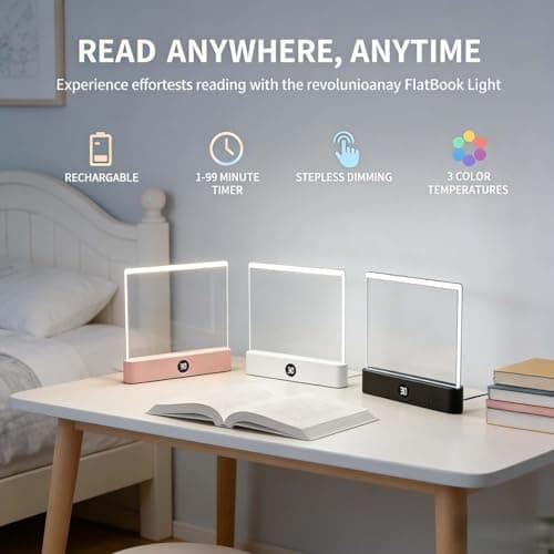 TWINPAIR LED Book Light for Reading, USB Rechargeable Flat Reading Lamp with Full Page Light, 3 Colors 2 in 1 Night Light,Dimming & Timer Reading Lights for Book Lovers, Students, Readers (White) - Thumbnail 2