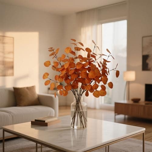 siqifloral 4PCS 26.32" Burnt Orange Fall Eucalyptus Stems Artificial Eucalyptus Leaves for Autumn Vase Decoration,Rustic Thanksgiving Centerpiece & Christmas Home Decor - Thumbnail 3