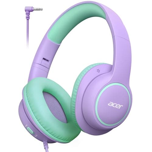 Acer Kids Headphones Wired for School - Over Ear Design, 85/94dB Safe Volume Limit, 3.5mm Jack Foldable Headphones for Toddler Boys Girls Classroom Yoto Player Chromebook Travel Purple Green - Image 1