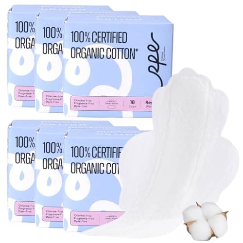 100% Organic Cotton Pads for Women, Ultra Thin Feminine Pads with Wings, Regular Absorbency Sanitary Napkins, Organic Unscented Period Menstrual Pad (Regular, Size 3, 108 Count) - Image 1