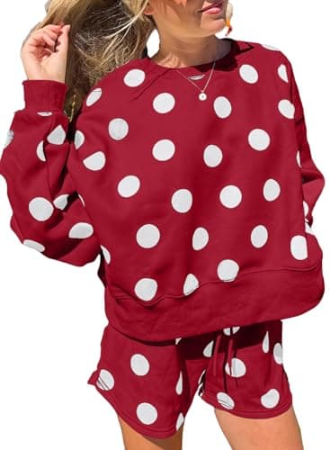 KevaMolly Women Polka Dot Drop Shoulder 2 Piece Lounge Set Racing Red XXL