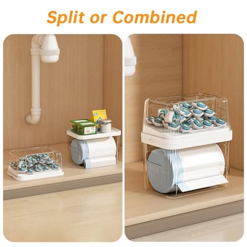 2-in-1 Trash Bag Holder Laundry & Dishwasher Pods Container,Garbage Bag Dispenser with Removable Lids,Kitchen Organizer and Under Sink Storage Box - Thumbnail 5