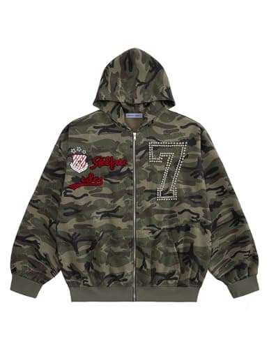 Aelfric Eden Camo Zip Up Hoodie with Studded Y2k Graphic Oversized Hoodies Vintage Streetwear Outfits