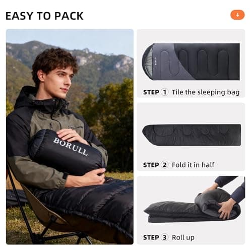 Sleeping Bags for Adults Warm Weather Backpacking Compact Lightweight Camping Sleeping Bag with Compression Sack for Kids Girls Camping Essentials Gear for Hiking Travel Climb Outdoor Indoor 3lb Black - Thumbnail 6