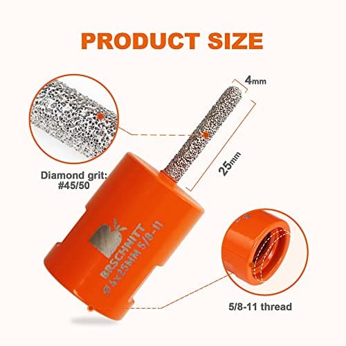 BRSCHNITT Diamond Mortar Raking Bit, 4/25 Inch x 1 Inch Router With 5/8-11 Thread for Tuck Pointing, Granite, Marble, Concrete, Masonry, Stone Removals (4x25mm) - Thumbnail 2