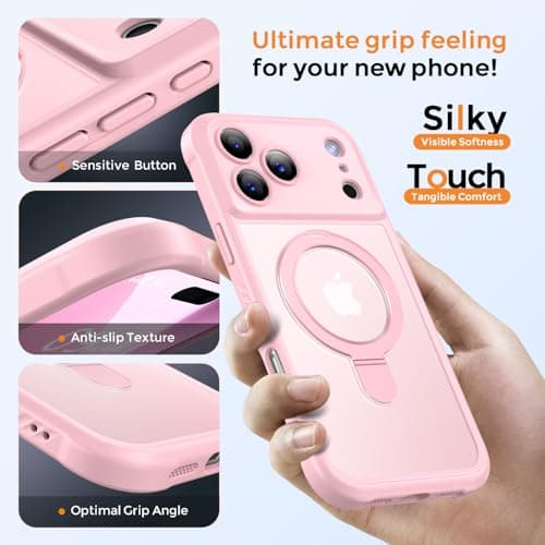MOCCA Design for iPhone 17 Pro Max Case, Compatible with Magsafe [Premium Invisible Magnetic Ring Stand] [Military Drop Protection] Full Camera Guard Translucent Matte Slim Phone Cover 6.9",Pink - Thumbnail 6