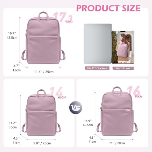 GOLF QUALITY Slim Laptop Backpack for Women, Lightweight Business Backpack for Women Computer Bag Purse for Commuting, Fit 17.3 Inch, Pink Purple - Thumbnail 2
