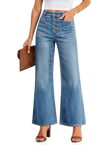 Cicy Bell Womens Wide Leg High Waisted Jeans Stretchy Trendy Vintage Baggy Denim Flare Pants with Pockets - Image 1