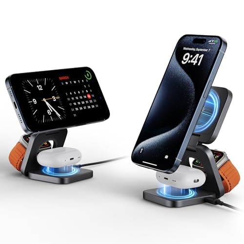 3-in-1 Wireless Charger Stand, LULULOOK 15W Magnetic Charger Wireless Fast Charging Station for iPhone 16/15/14 Series, Aluminum 5W Charger for Apple Watch, AirPods, USB-C Charging Cable Included