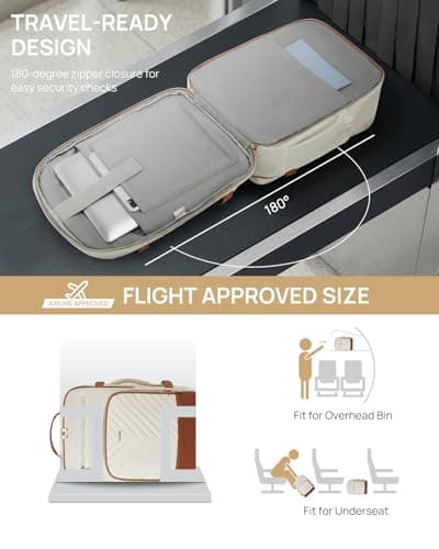 Telena Travel Backpack for Women, 15.6 inch Laptop Backpack TSA Carry on Backpack Personal Item Size Flight Approved Travel Bag Daypack with Multi-Pockets for Work, Travel, Business, Beige-Brown - Thumbnail 2