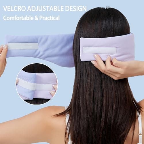Vettres Reversible Warm & Cool Sleep Mask Wrap-Around Blackout Eye Masks for Side Sleepers Adjustable Unisex Eye Cover for Travel Office & Rest Purple - Thumbnail 4