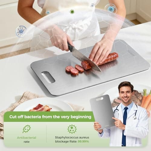 Titanium Cutting Board Set of 3, Titanium Cutting Boards for Kitchen, 100% Double-Sided Titanium Cutting Boards, Separate Raw and Cooked Food Areas, Non-Toxic, Dishwasher Safe (S+ M + L) - Thumbnail 6