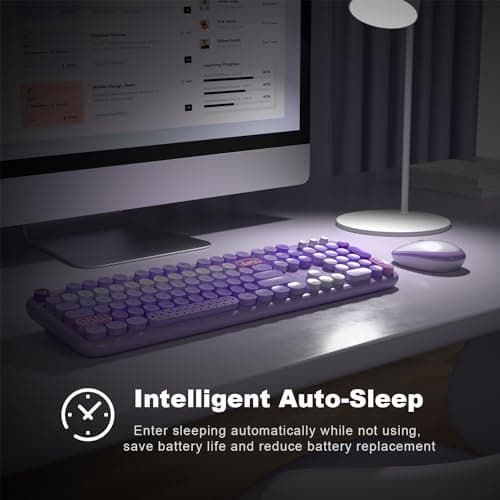Wireless Keyboard and Mouse, Typewriter Full Size Keyboard with Number Pad and 2 in 1 USB Connected Mouse for Windows 7/8/10, Laptop, Desktop, PC, Computer (Purple Colorful) - Thumbnail 6