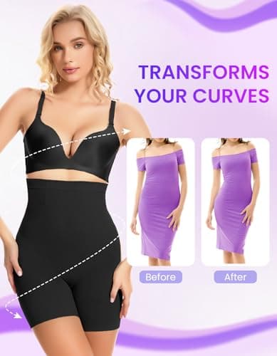 SIMIYA Shapewear Tummy Control Shorts for Women, 5-IN-1 Body Shaper High Waisted Girdle Boyshort Slip Short for Under Dresses Black - Thumbnail 4
