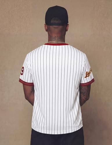 Vamtac Striped Jersey Shirts for Men Baggy Y2K V Neck Number Graphic Tees Summer Tops Bright Red S - Thumbnail 3