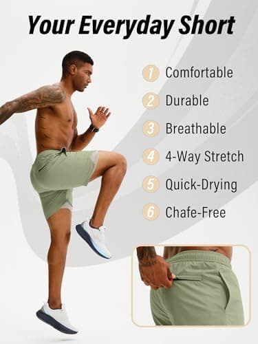 Comdecevis Running Shorts for Men 5 Inch Inseam Stretch Short Quick Dry Lightweight Shorts for Gym Athletic Board Sage Green M - Thumbnail 5