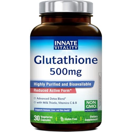 Innate Vitality Glutathione Supplement 500mg, Bioavailable Reduced Glutathione, with Milk Thistle, Vitamin C, B Complex, Immunity Defense, Liver, Antioxidant Support, 30 Capsules