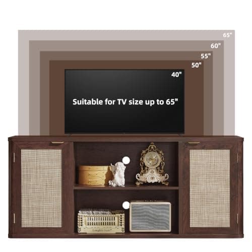 LEYAOYAO Rattan TV Stands for Living Room, Walnut - Thumbnail 6