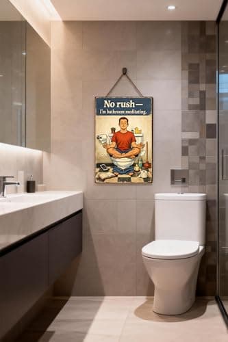 No Rush Im Bathroom Meditating Metal Tin Sign Funny Toilet Wall Decor Relax Humor Artwork Vintage Style Plaque Restroom Zen Home Office Gift 8x12 Inch Pre Drilled Hanging Art - Thumbnail 3
