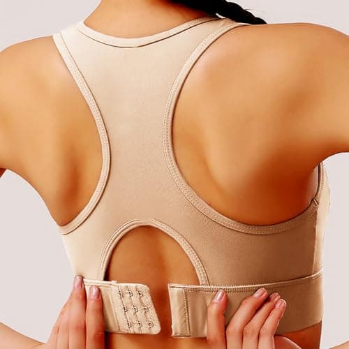 BaseTry Adjustable Strap Racerback Sports Bras for Women - Padded Seamless High Support Bra for Workout Gym Yoga Large Bust (US, Alpha, Medium, Regular, Regular, Pink) - Thumbnail 2