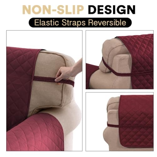 PrinceDeco Couch Cover for Dogs Washable XL Couch Covers for 3 Cushion Couch Sofa Pet Friendly Water Resistant Furniture Protector with Elastic Straps(XL Sofa 78",Wine) - Thumbnail 6
