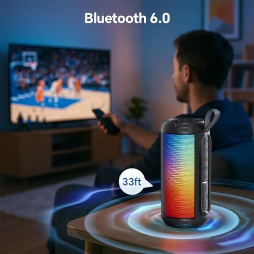 FULMINARE Bluetooth Speaker Wireless TWS Pairing 26W HD Loud Stereo Portable Bluetooth Speakers 6.0 with 16H Playtime, RGB LED Light, IPX5 Waterproof for Home Outdoor Party Gift Black - Thumbnail 4