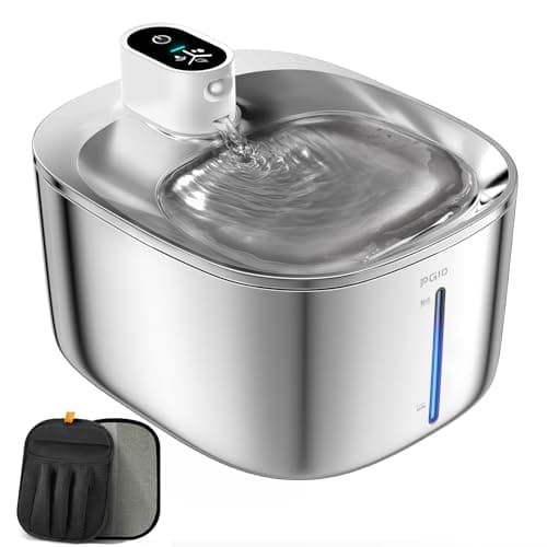 PGID Wireless Cat Water Fountain Stainless Steel,4.5L Cordless Pet Fountains for Dringking,4000mah Battery Operated Cat Water Pountain,Automatic Dog Dispenser w Pet Hair Remover Gloves
