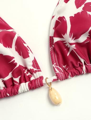 ZAFUL Red Floral Cheeky Bikini Sets for Women Two Piece Bathing Suits Brazilian High Cut String Triangle Bikini Swimsuit for Vacation, X-Large - Thumbnail 5