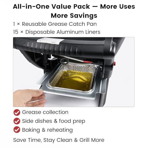 BLUES GRILL PARTS 80346 Grease Catch Pan with 15pack Aluminum Foil Liners, Drip Tray Replacement for Weber Q100/Q1000/Q120/Q140/Q1200/Q1400 & Baby Q Gas/Electric Grills Weber Part 41887 6415 - Thumbnail 5