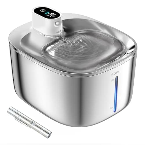 PGID Wireless Cat Water Fountain Stainless Steel,4.2L Cordless Pet Fountains for Dringking,4000mah Battery Operated Cat Water Pountain,Automatic Dog Dispenser w Pen Cat Toys