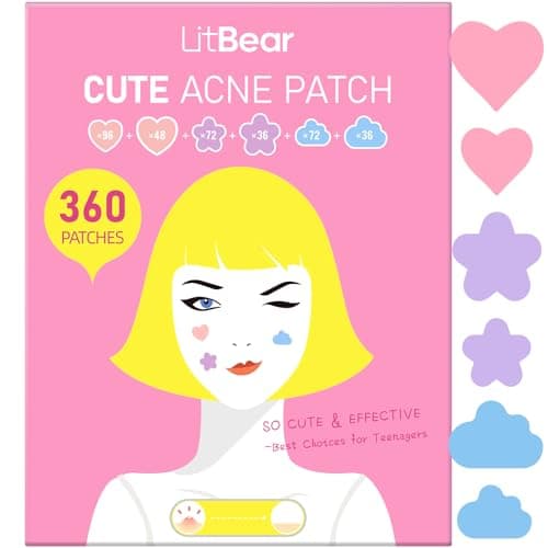 LitBear Acne Pimple Patch, 360 Dots 3 Shaped Colors Pimple Patches with Salicylic Acid, Tea Tree Oil & Calendula Oil, Hydrocolloid Acne Patch for Face, Blemish, Cute Zit Patch Pimple Sticker Acne Dots - Image 1