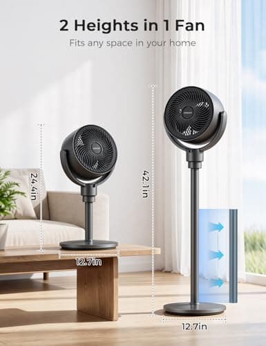 COWSAR Standing Fan for Bedroom, 20dB Quiet Floor Fan, 150°+120°Auto Oscillating Pedestal Fan with Remote, 6 Speeds 3 Modes, 7H Timer, DC Motor, 2 Heights, Air Circulator Fan, Grey - Thumbnail 6