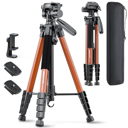 CAMBOFOTO 74"-Camera-Tripod, Professional Aluminum Heavy Duty Tripod Stand for Mirrorless Camera/DSLR/Cell Phone/Camcorder, with Holder and Travel Bag (Orange) - Image 1