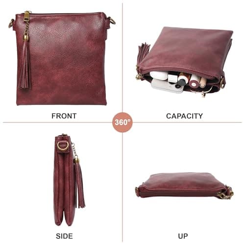 seOSTO Vegan Leather Crossbody Purse for Women, Medium Sling Bag for Everyday Use | Adjustable Strap, Multi-Compartment (burgundy) - Thumbnail 6