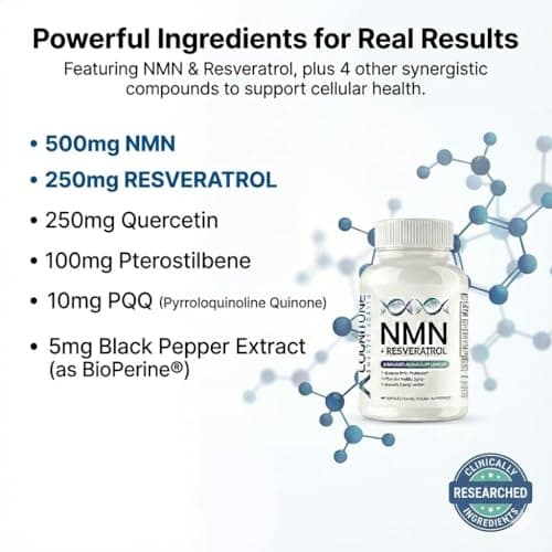 CogniTune NMN Supplement - NMN with Resveratrol, Pterostilbene, Quercetin, Zinc & PQQ for NAD+ Cellular Energy - Longevity Support for Healthy Aging & Brain Function, 1115mg - Thumbnail 4