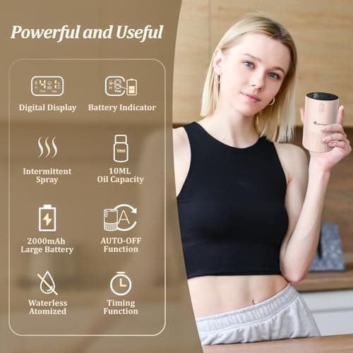 Waterless Diffuser for Essential Oil - Aroma Diffuser for Home with Battery Indicator, Portable Smart Scent Air Machine 1/2/3 & Continuous Mist, Timing & Auto-Off Function (Pink) - Thumbnail 4